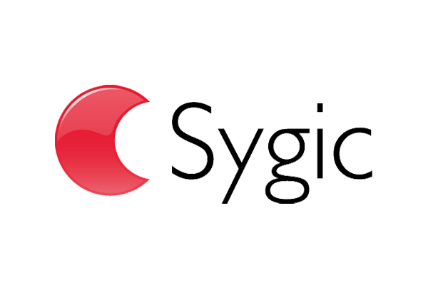 Sygic Travel logo with red circular icon and black text on transparent background.
