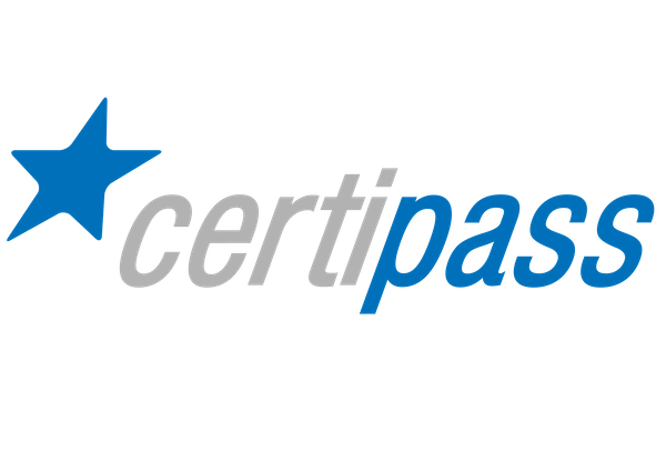 Certipass logo featuring a blue star and stylized 'certipass' text, on a transparent background.