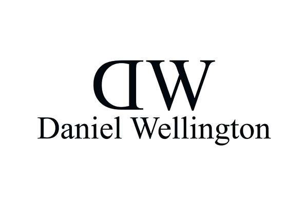 Daniel Wellington logo with black text on a white background, featuring the initials 'DW' above the brand name.