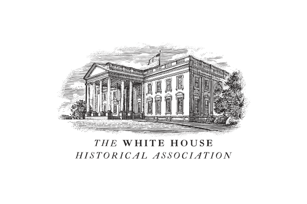 Logo of the White House Historical Association featuring an illustrated view of the White House building in black and white.