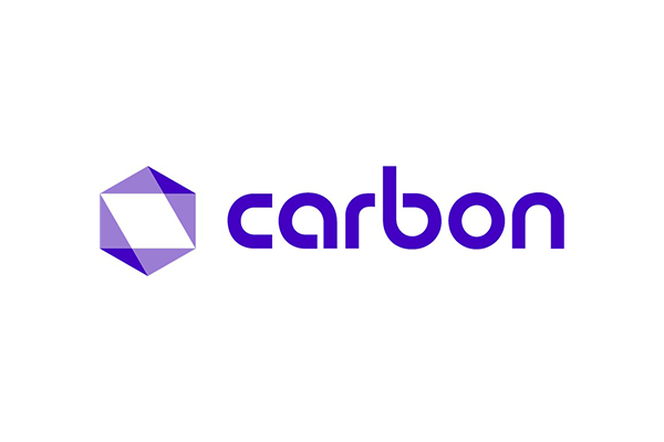 The logo for Carbon featuring a purple hexagon graphic and the word 'carbon' in bold purple text on a white background.