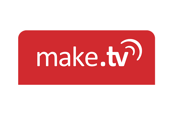 The make.tv logo in white text on a red rounded rectangle background.