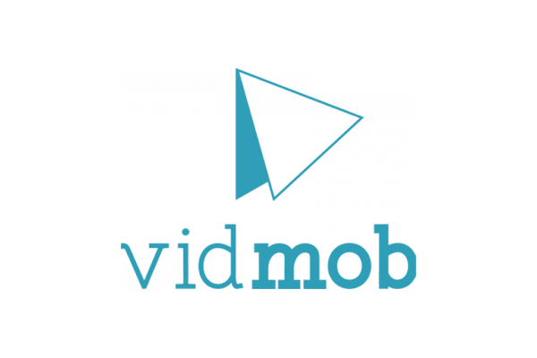 The logo for Vidmob featuring a stylized triangular play button above the word 'vidmob' in blue text.