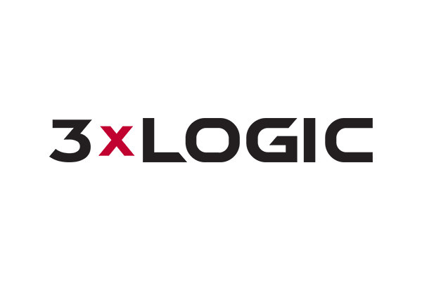 Logo of 3xLOGIC, featuring the brand name with a red geometric icon.