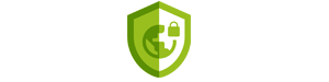 Green and white shield icon with a globe and a padlock symbol, representing internet security.
