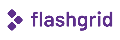 Flashgrid company logo with purple text and icon on a transparent background