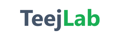 TeejLab logo in blue and green on a transparent background, sized 400x135 pixels.